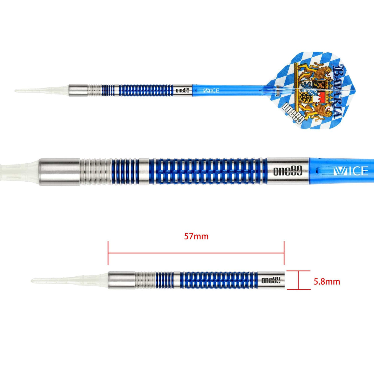 One80 Bavaria Ultra Long Darts - Soft Tip - S02 - Blue 19g