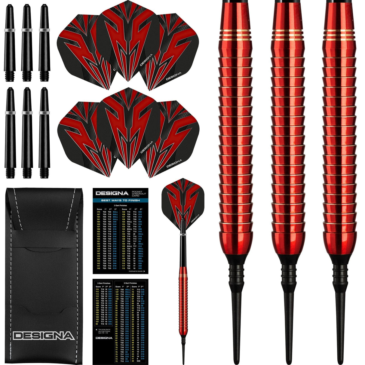 Designa Mako Darts - Soft Tip Electro Brass - Shark Grip - Red 20g