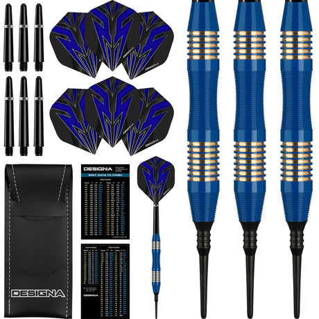 Designa Mako Darts - Soft Tip Electro Brass - Micro Grip - Blue 21g