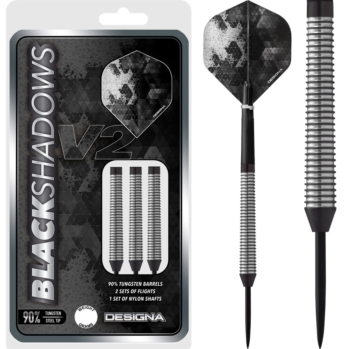 Designa Black Shadow V2 Darts - Steel Tip - M4 22g