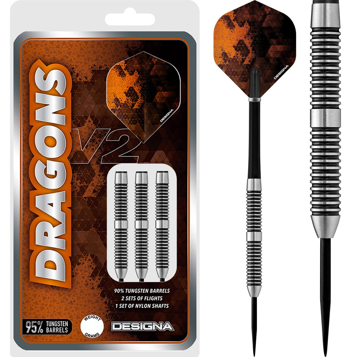 Designa Dragons 95 V2 Darts - Steel Tip - Multi Ring 22gPERS