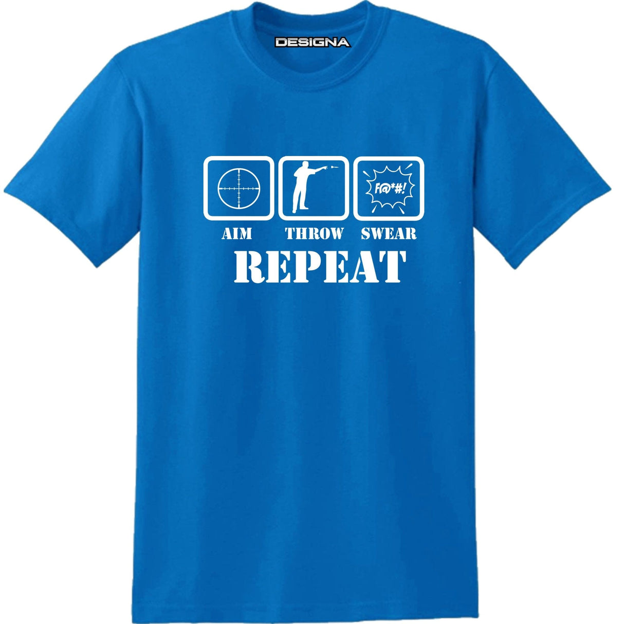 T Shirt - Humour Dart T-Shirt - Blue - Aim Throw Swear Repeat