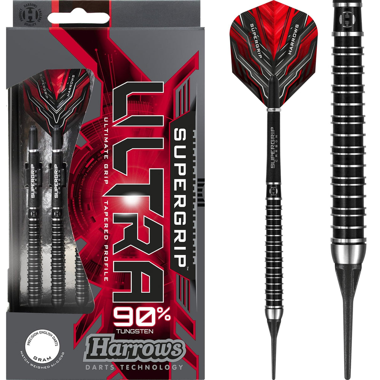 Harrows Supergrip Ultra Darts - Soft Tip - Black 18g