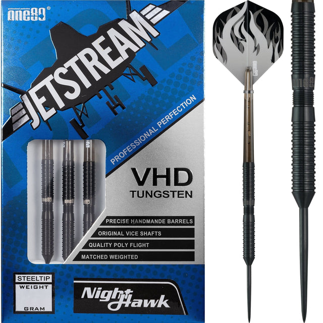 One80 Jetstream Darts - Steel Tip Tungsten - Black - Night Hawk 20g