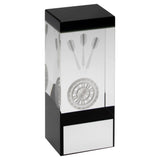 Clear Glass Block Darts Trophy - Lasered Darts and Dartboard - Trophy Award Small