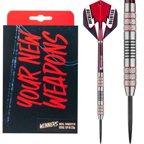 Ruthless Winners Darts - Steel Tip -Twin Knurl - Black & Red - 22g 22g