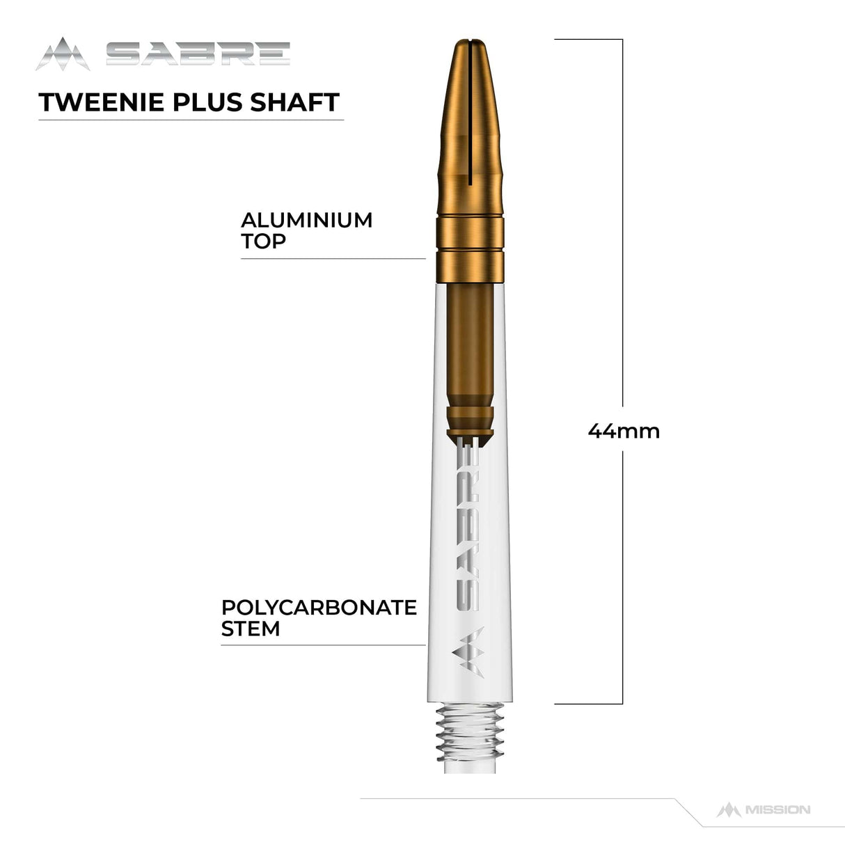 Mission Sabre Shafts - Polycarbonate Dart Stems - Clear - Gold Top