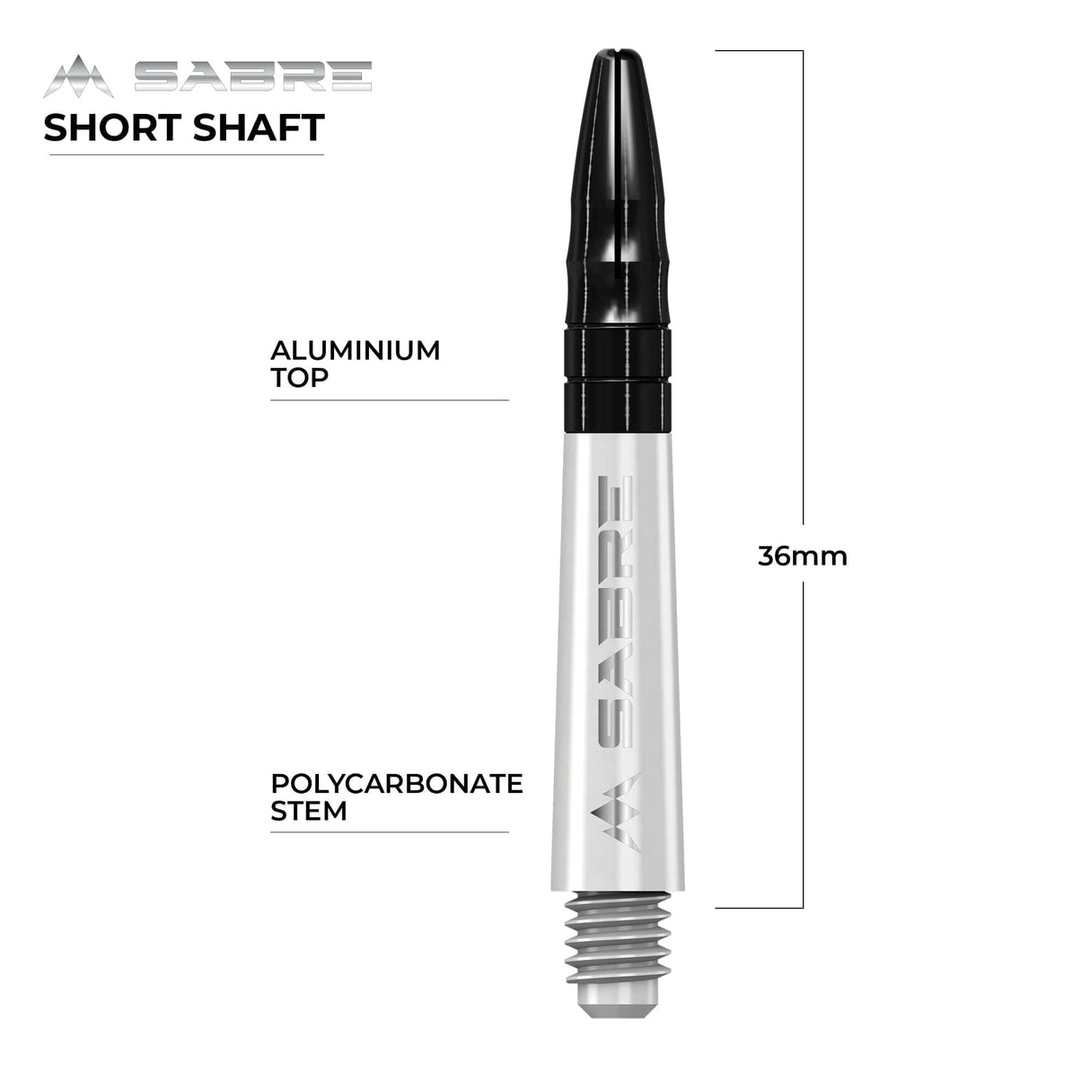 Mission Sabre Shafts - Polycarbonate Dart Stems - White - Black Top