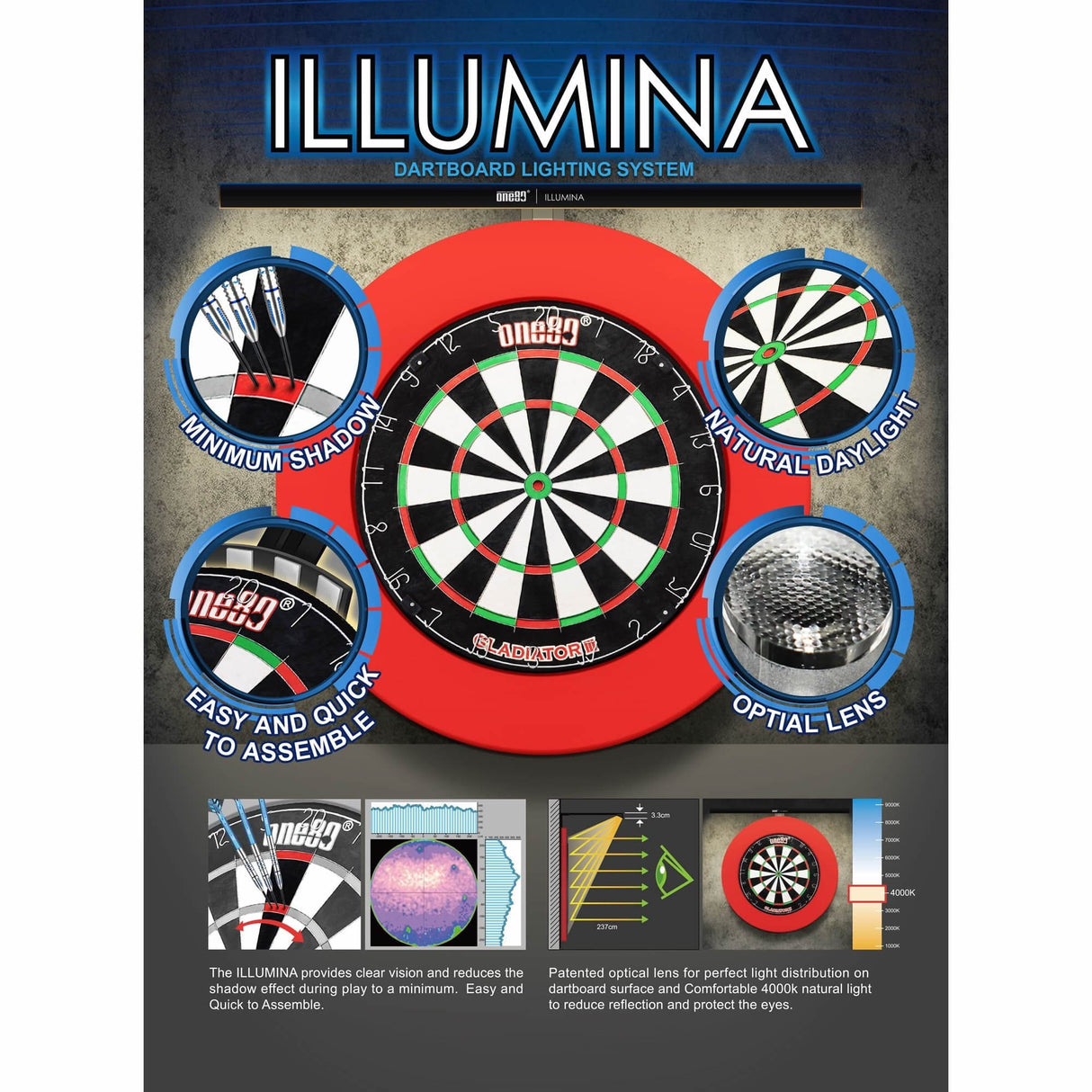 One80 Illumina Dartboard Light - Optical Lens - Daylight