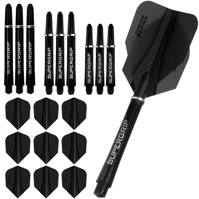 Harrows Retina-X Dart Flights and Shafts Combo Kit - 3 Sets - Black