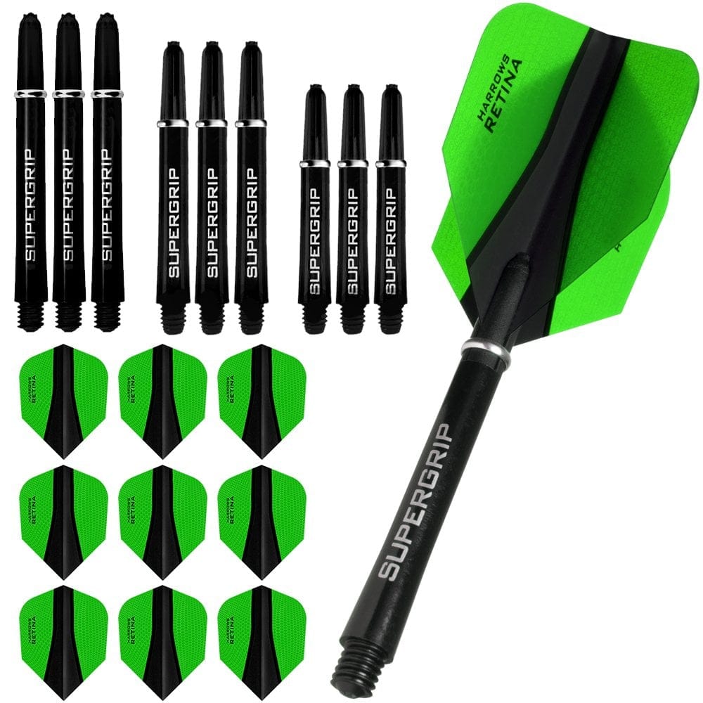 Harrows Retina-X Dart Flights and Shafts Combo Kit - 3 Sets - Green