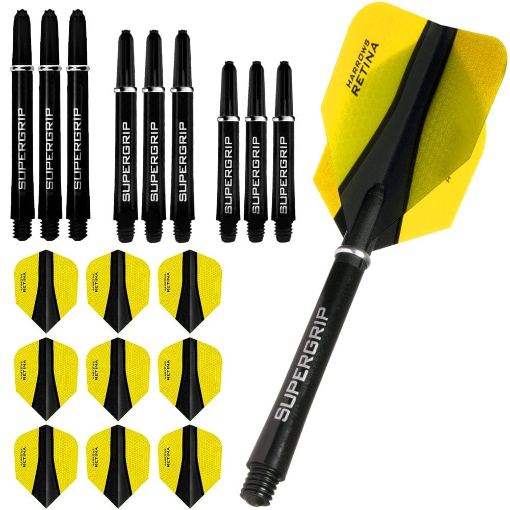 Harrows Retina-X Dart Flights and Shafts Combo Kit - 3 Sets - Yellow