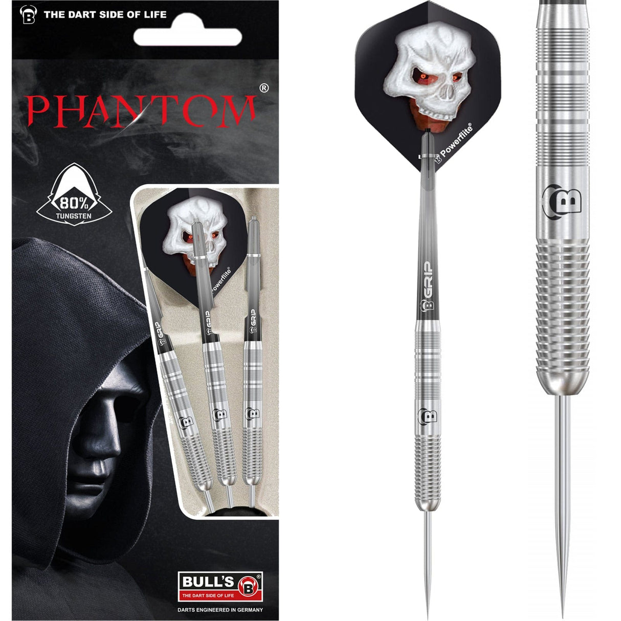 BULL'S Phantom PT1 Darts - Steel Tip - 80% Tungsten - Front Shark 21g