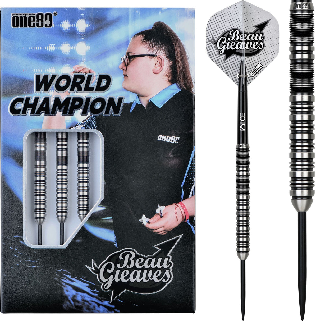 One80 Beau Greaves Darts - Steel Tip - HD - Black & Silver 21g