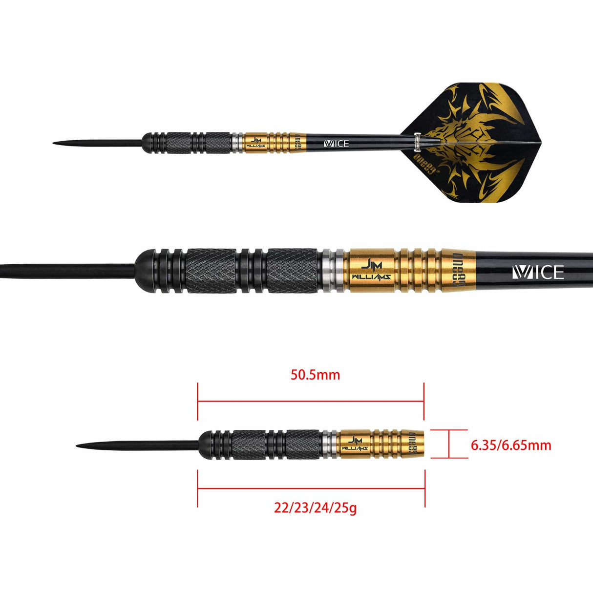 One80 Jim Williams Darts - Steel Tip - Black & Gold