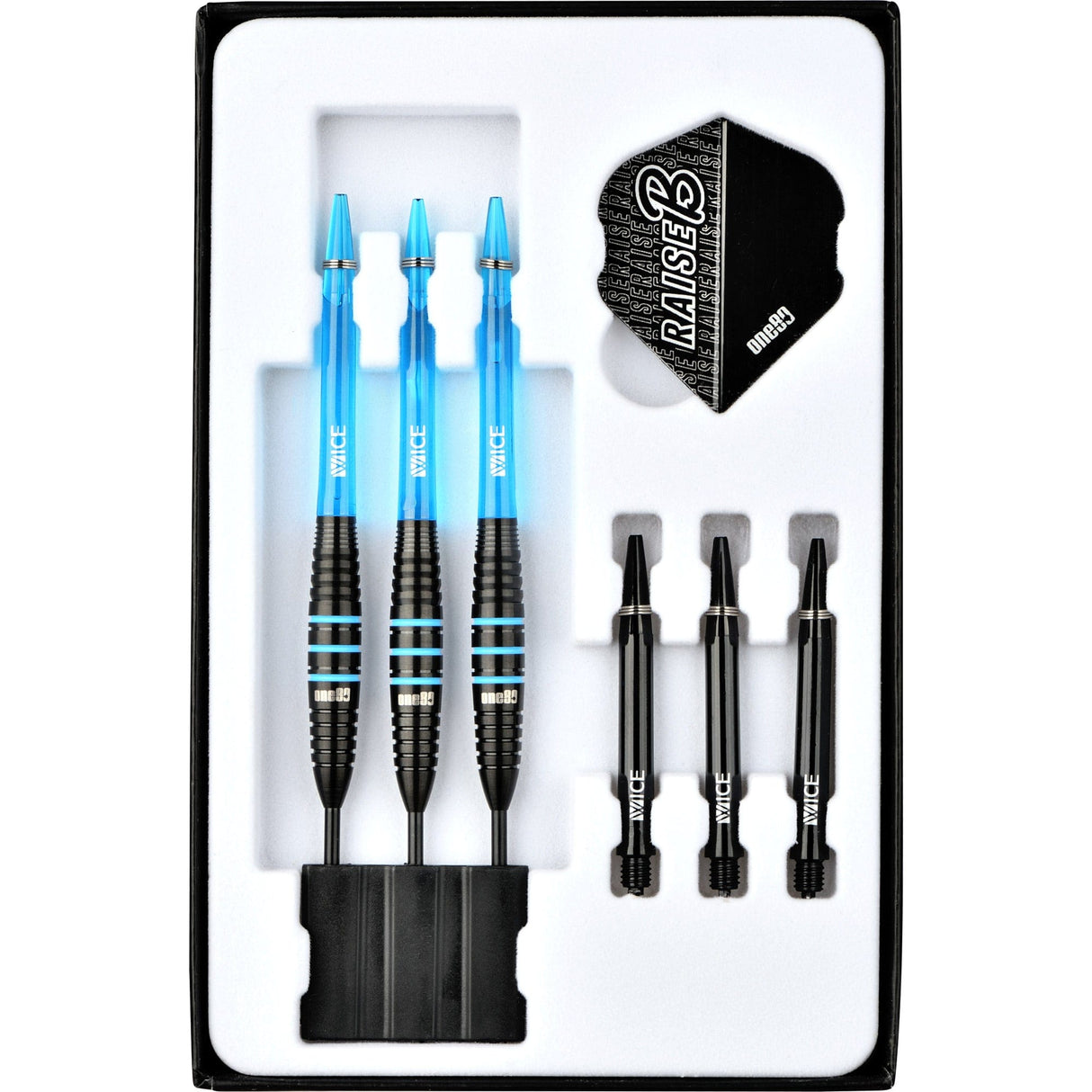 One80 Raise B Darts - Steel Tip - Black - Aqua Blue Rings