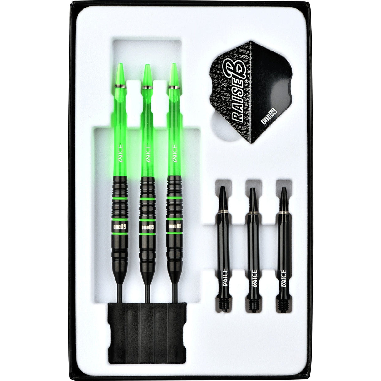 One80 Raise B Darts - Steel Tip - Black - Green Rings