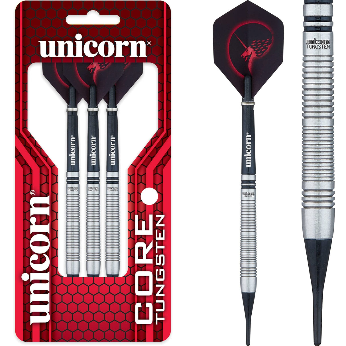 Unicorn Core Tungsten Darts - Soft Tip - Style 2 - Black Ring 18g