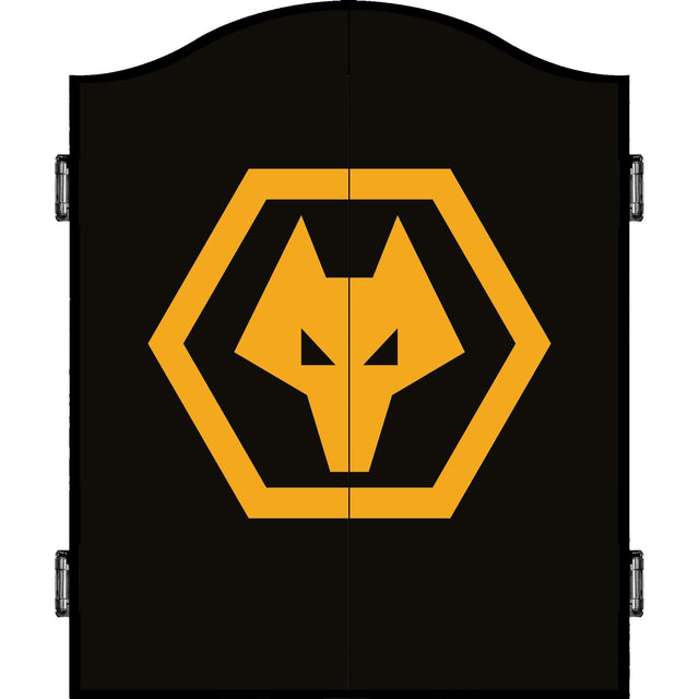 Wolverhampton Wanderers FC Dartboard Cabinet - Official Licensed - C1 - Wolves - Black - Yellow Crest