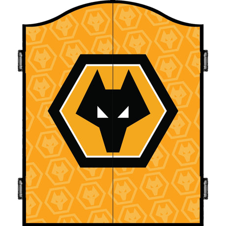 Wolverhampton Wanderers FC Dartboard Cabinet - Official Licensed - C2 - Wolves - Black - Repeat Crest